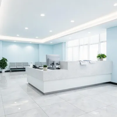 Clinic reception with clean porcelain tile flooring