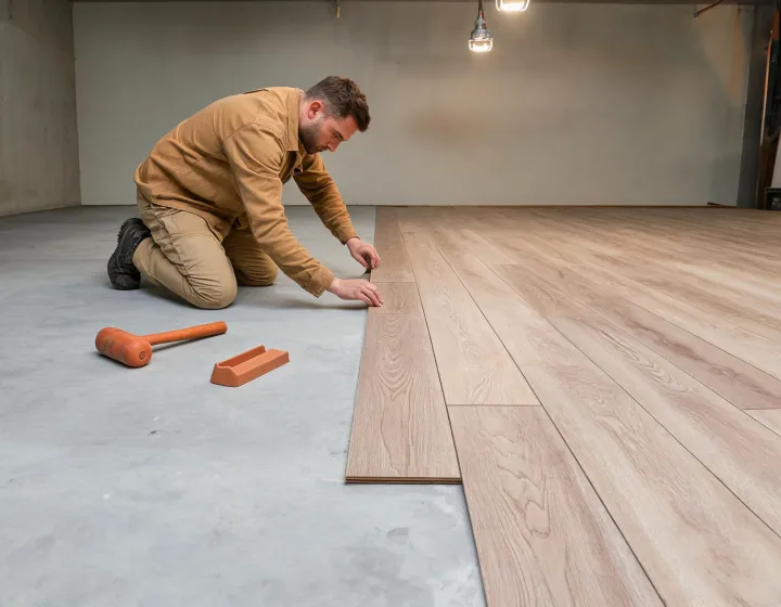 Installer placing MSI Everlife luxury vinyl plank on prepared subfloor
