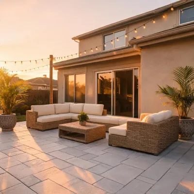 Patio with porcelain pavers and outdoor seating