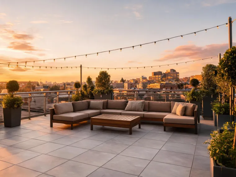 Outdoor terrace with porcelain pavers